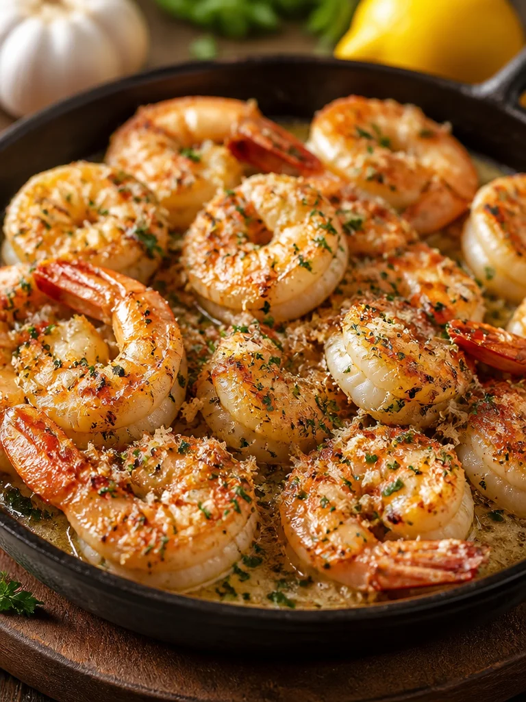 Baked Garlic Parmesan Shrimp served with a garnish of parsley
