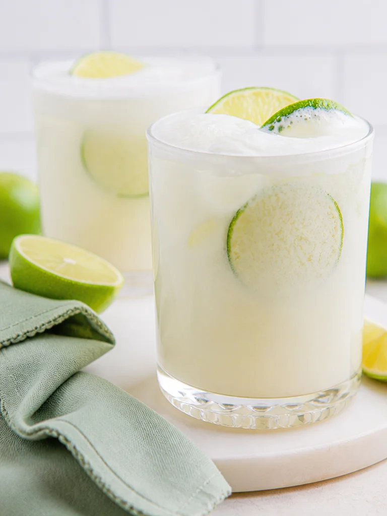 Refreshing Brazilian Lemonade made with lime and sweetened condensed milk