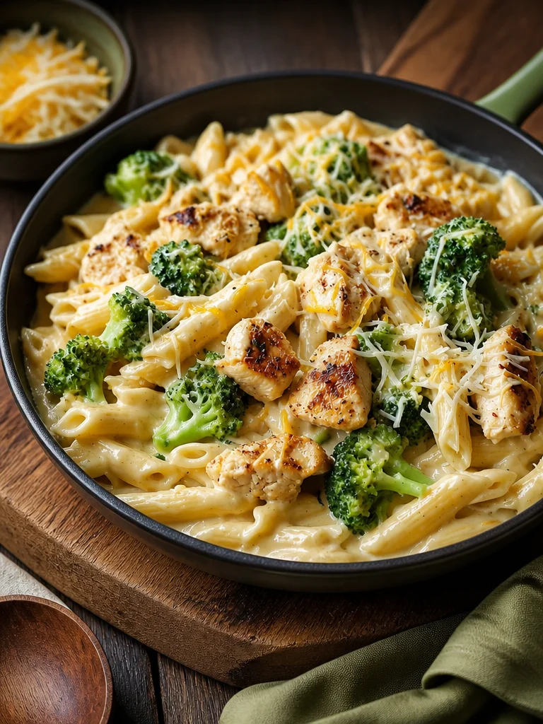 Cajun Chicken Alfredo with broccoli in a creamy sauce served in a bowl