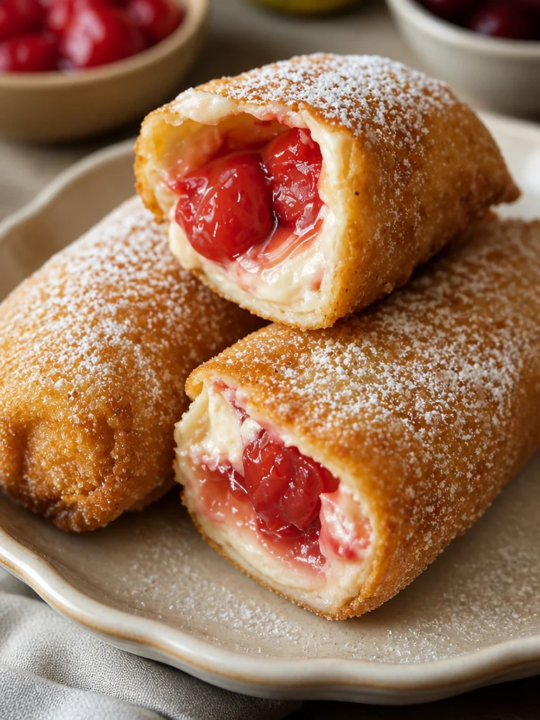 Delicious Cherry Cream Cheese Egg Rolls served as a dessert snack