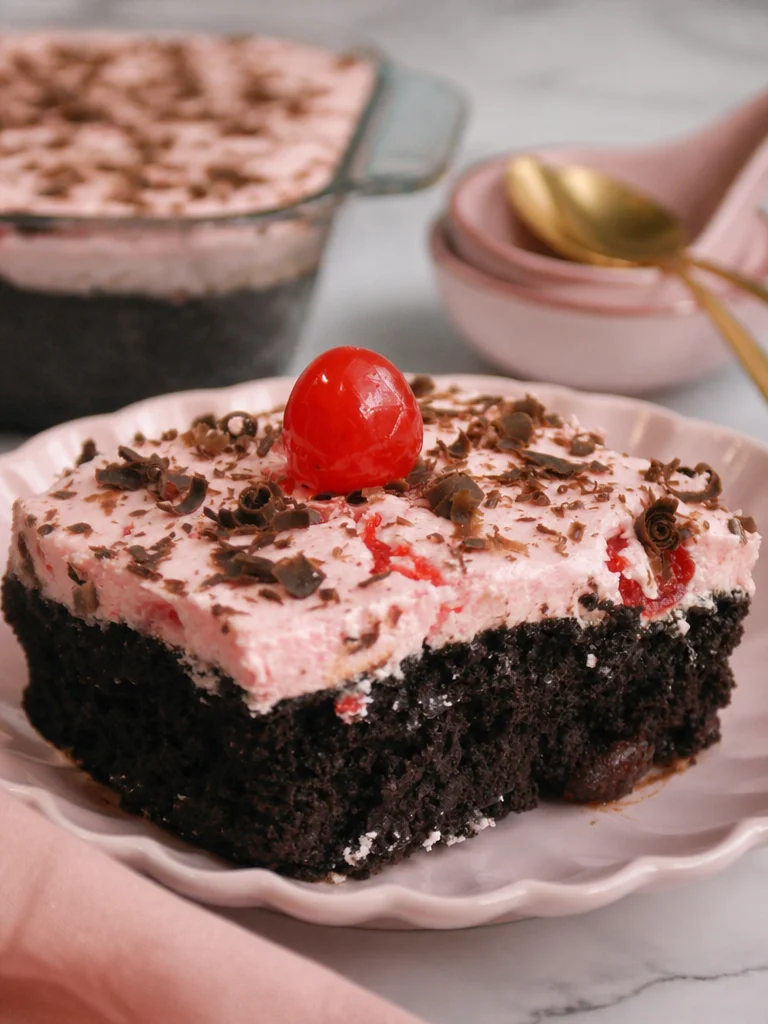 Delicious Cherry Dr Pepper Cake topped with cherry frosting