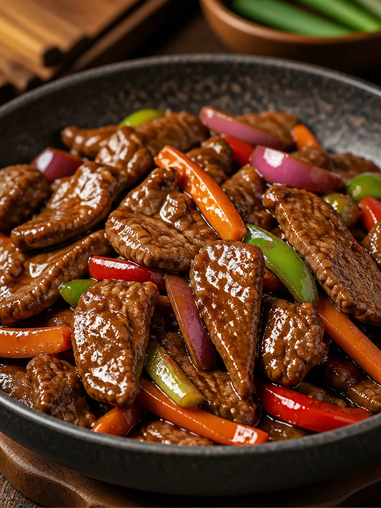 Delicious Chinese Pepper Steak Stir-Fry with vibrant vegetables and tender beef.