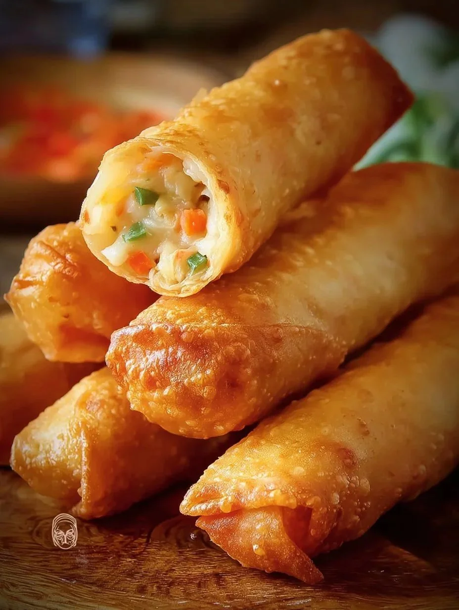 Delicious Crab Rangoon Egg Rolls served with dipping sauce