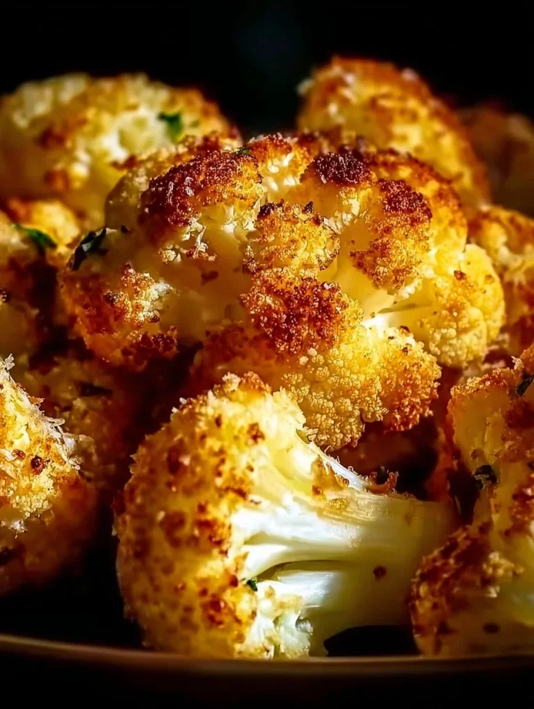 Crispy Parmesan roasted cauliflower garnished and served on a plate