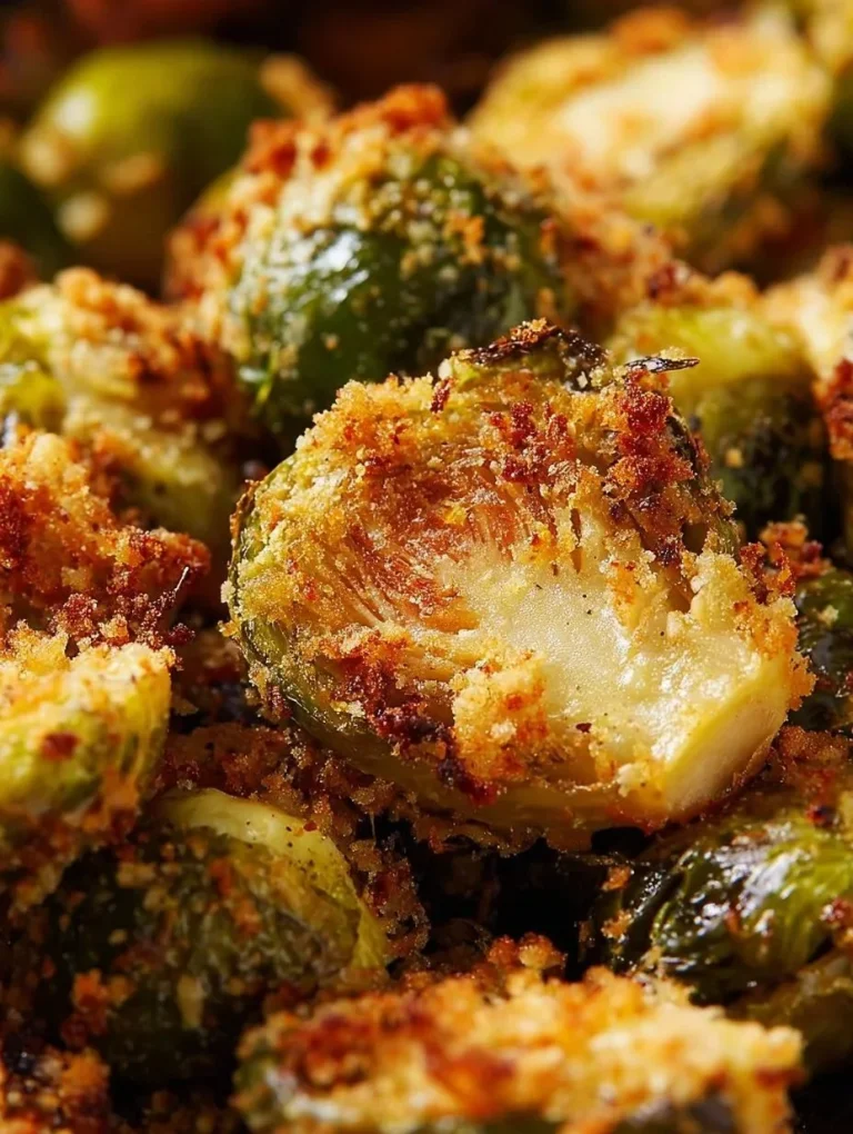 Delicious Garlic Parmesan Roasted Brussels Sprouts served in a bowl