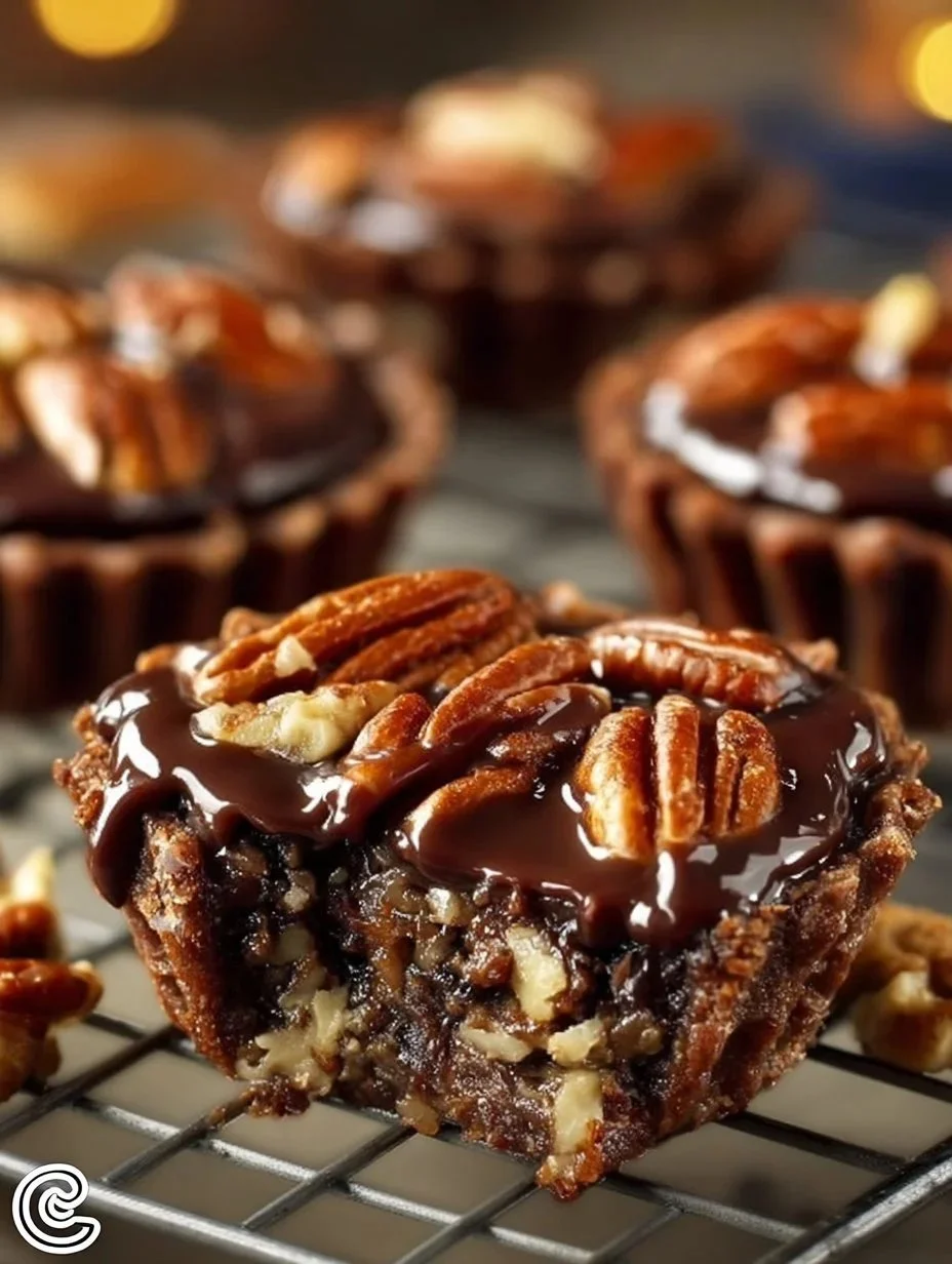 German chocolate pecan pie bites on a plate, ready to enjoy.