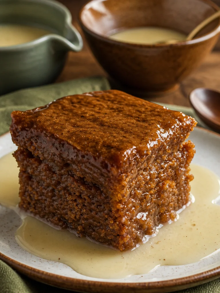 Delicious gingerbread cake topped with lemon sauce and whipped cream