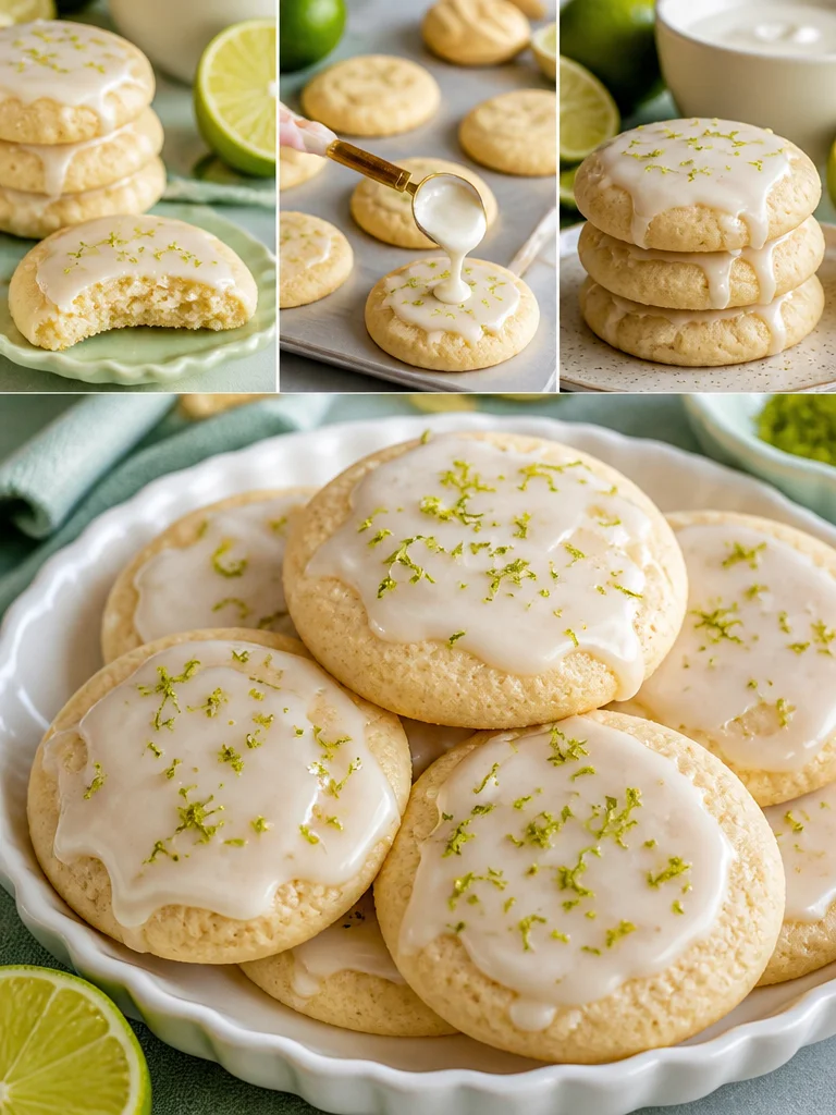 Delicious Key Lime Pie Cookies topped with lime zest and cream.