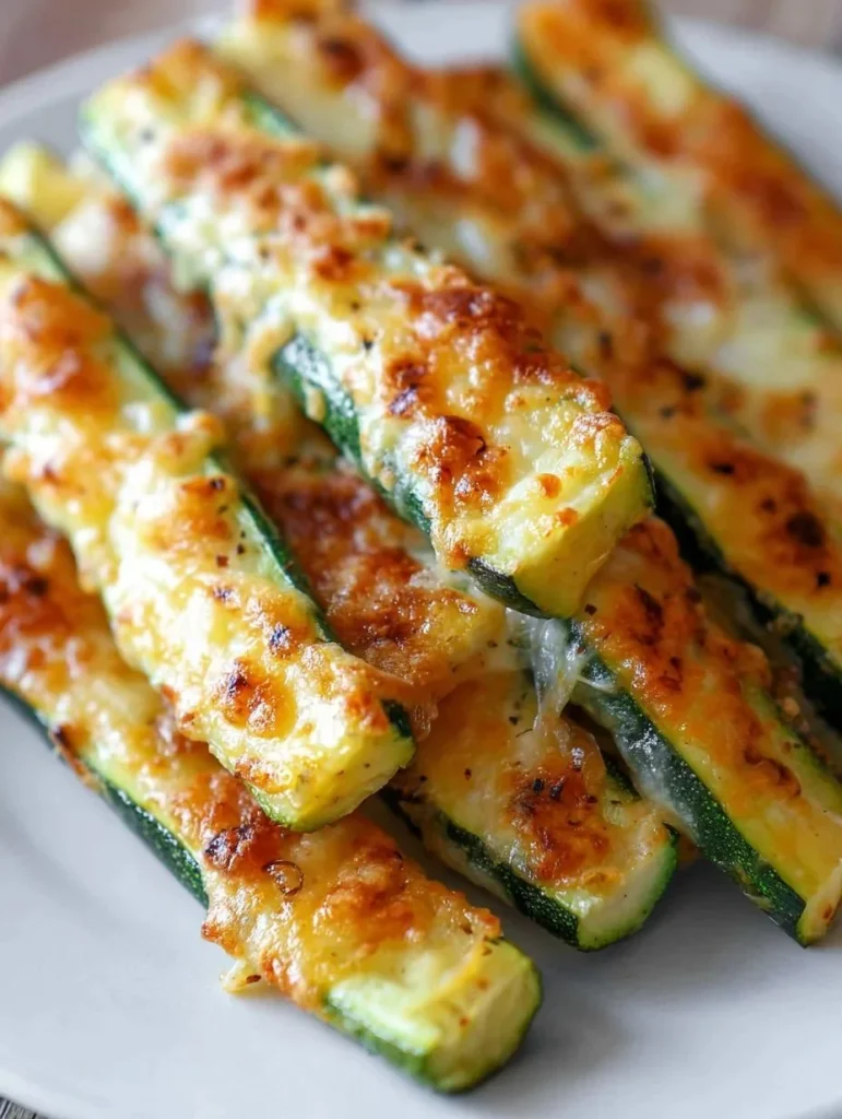 Delicious Parmesan Crusted Zucchini slices baked to crispy perfection.