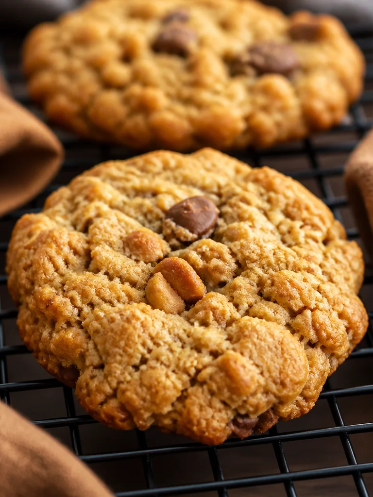 Delicious Peanut Butter Cowboy Cookies with chocolate chips and oats.