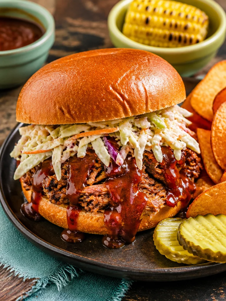 Slow Cooker BBQ Brisket Delicious slow cooker BBQ brisket garnished with fresh herbs