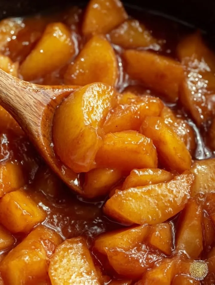 Plate of Southern fried apples served warm with cinnamon and sugar.
