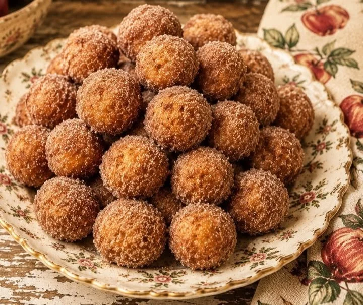 Delicious 2 Ingredient Apple Pie Donut Holes served on a plate