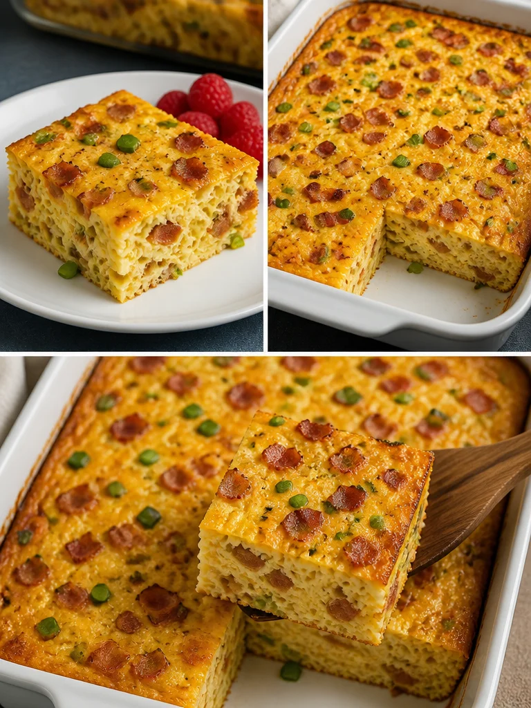 Bacon and Egg Casserole served in a dish, garnished and ready to enjoy.