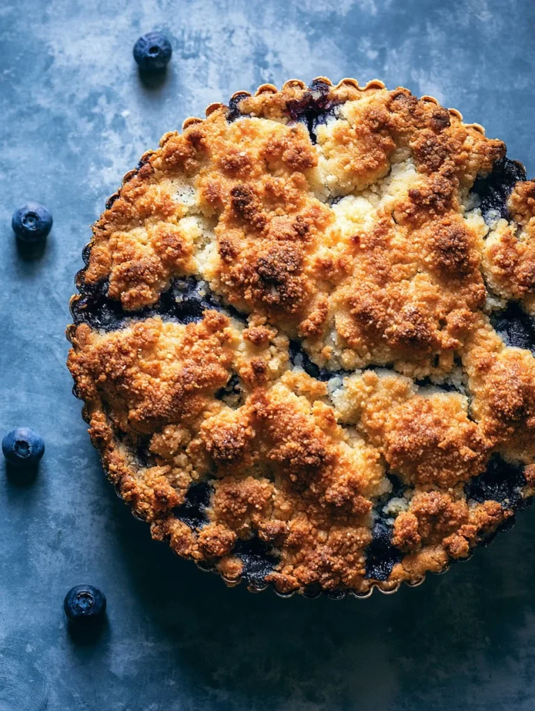 Delicious Blueberry Lemon Pie topped with fresh blueberries and lemon zest.