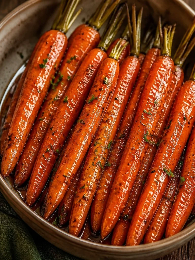 Brown Sugar Honey Glazed Carrots Brown sugar honey glazed carrots served in a bowl, garnished and ready to enjoy.