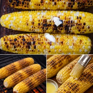 Grilled charred corn on the cob with smoky flavor and herbs