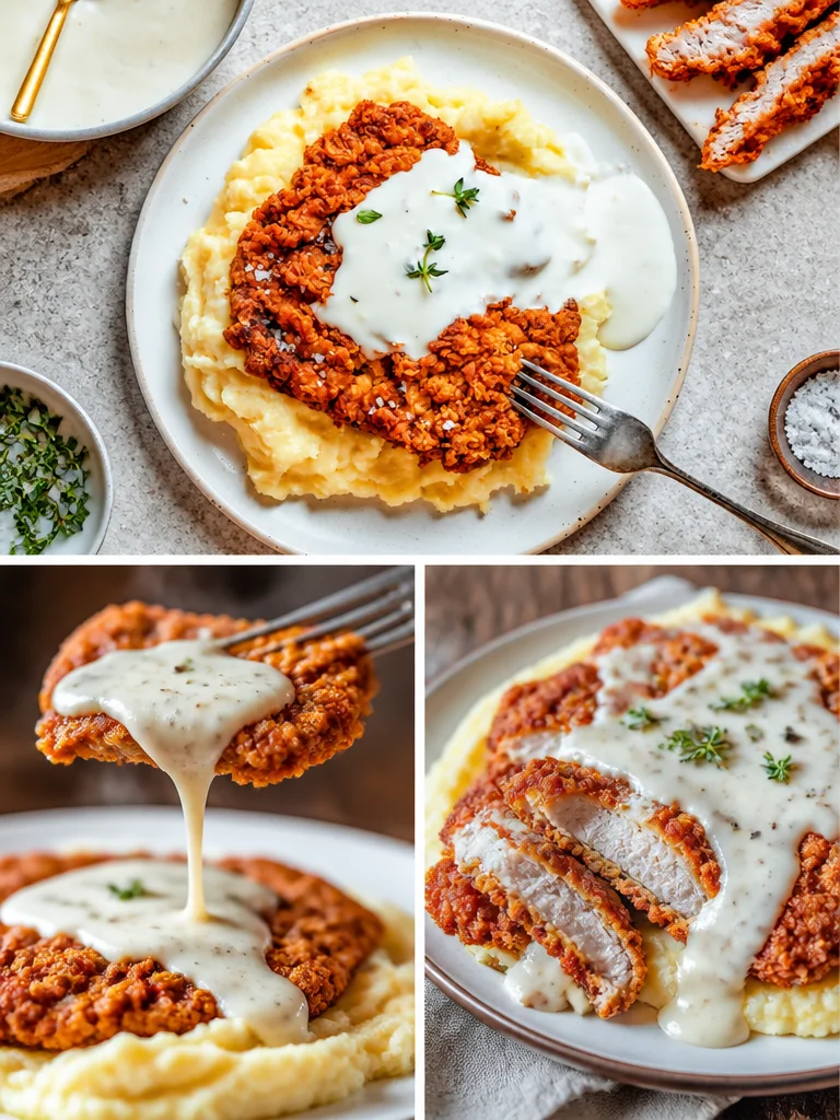 Delicious Chicken Fried Steak served with creamy gravy and side dishes.