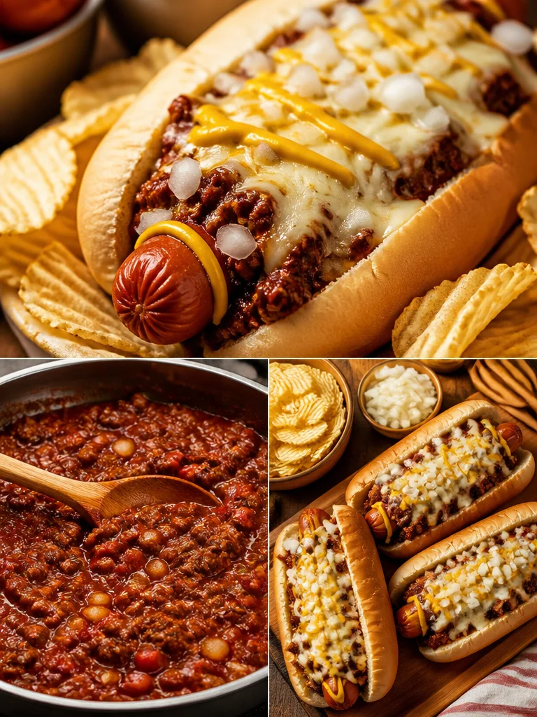 Delicious chili dogs topped with savory chili and cheese