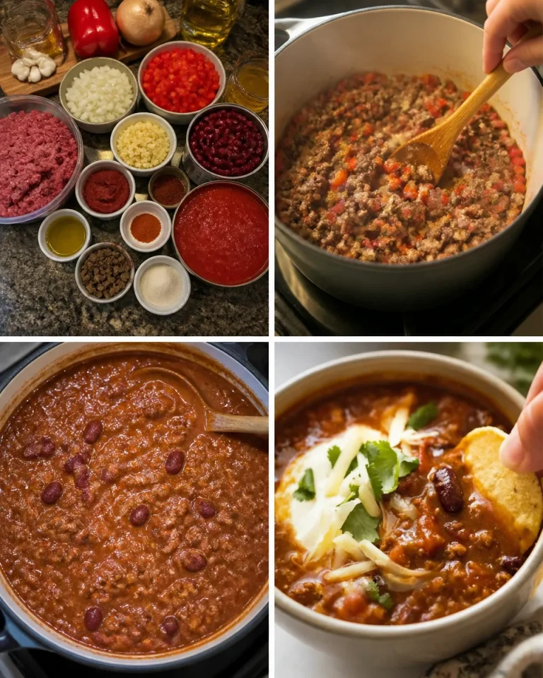 Bowl of spicy chili with meat topped with cheese and herbs