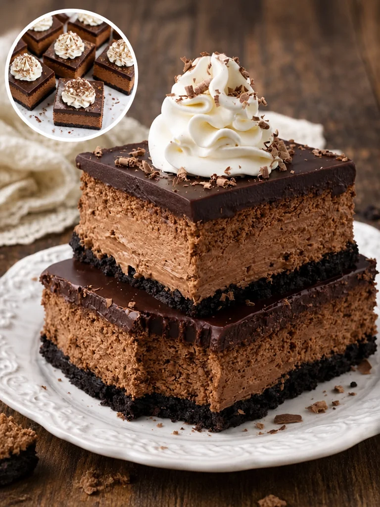 Chocolate Cheesecake Bars! 🤎 with Chocolate Ganache! Creamy, rich, and indulgently chocolatey with just the right balance of sweetness and tang from the cheesecake layer! Recipe Below! 🤎 Chocolate cheesecake bars with chocolate ganache, rich and creamy dessert.