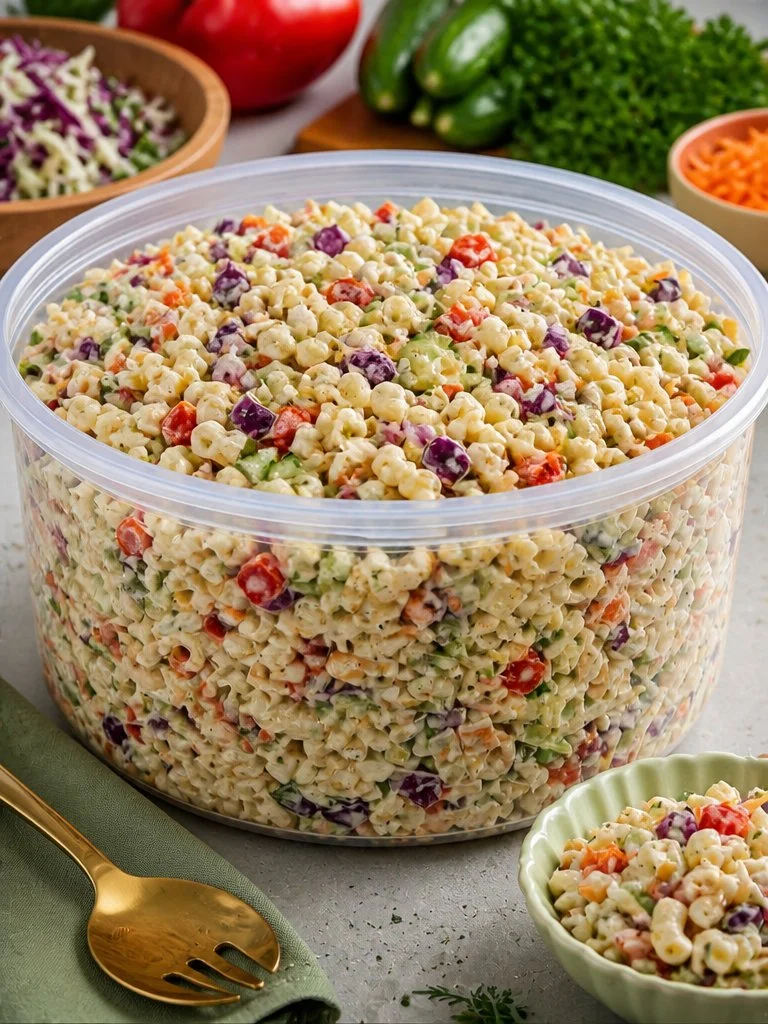 Coleslaw Pasta Salad Colorful coleslaw pasta salad with fresh vegetables and dressing
