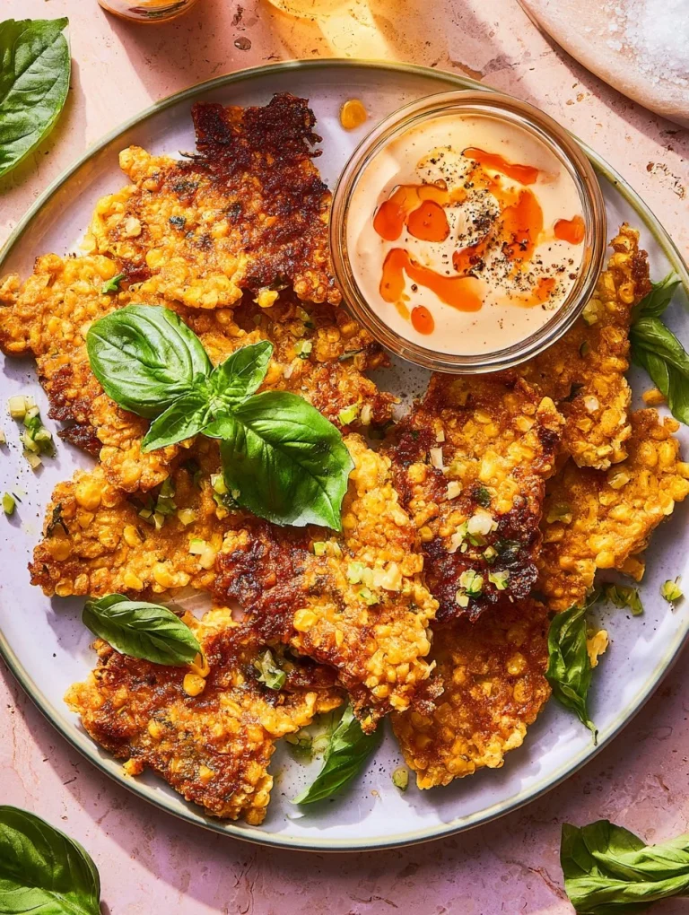 Corn fritters served with whipped hot honey butter on a rustic wooden plate