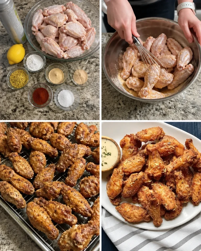 Crispy Baked Chicken Wings A plate of crispy baked chicken wings garnished with herbs and spices.