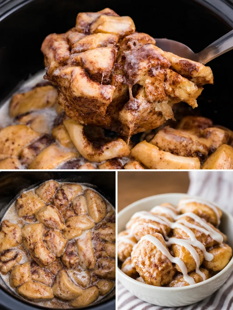Crock Pot Cinnamon Roll Casserole Delicious Crock Pot cinnamon roll casserole served on a plate