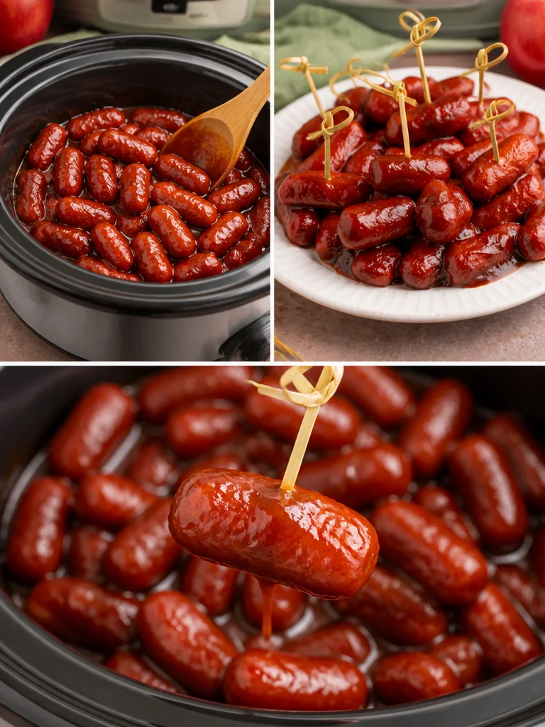 Crockpot Apple Butter BBQ Little Smokies Crockpot Apple Butter BBQ Little Smokies served on a platter