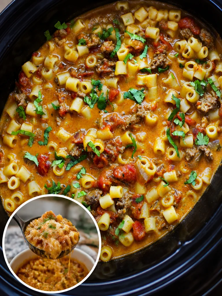 Crockpot Taco Pasta Delicious Crockpot Taco Pasta topped with cheese and fresh ingredients
