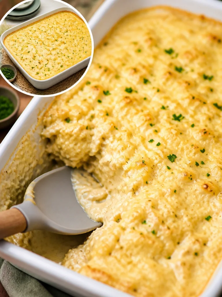 Delicious Dump and Bake Chicken Alfredo Casserole served in a dish