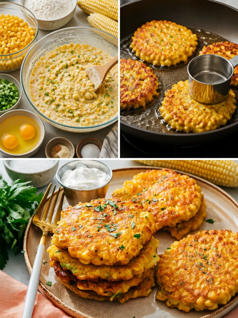 Plate of easy corn fritters served with dipping sauce