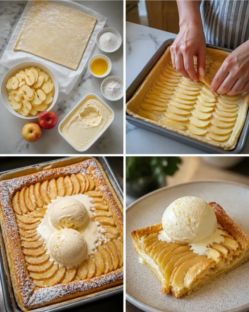Delicious easy French Apple Tart with thinly sliced apples on pastry crust.