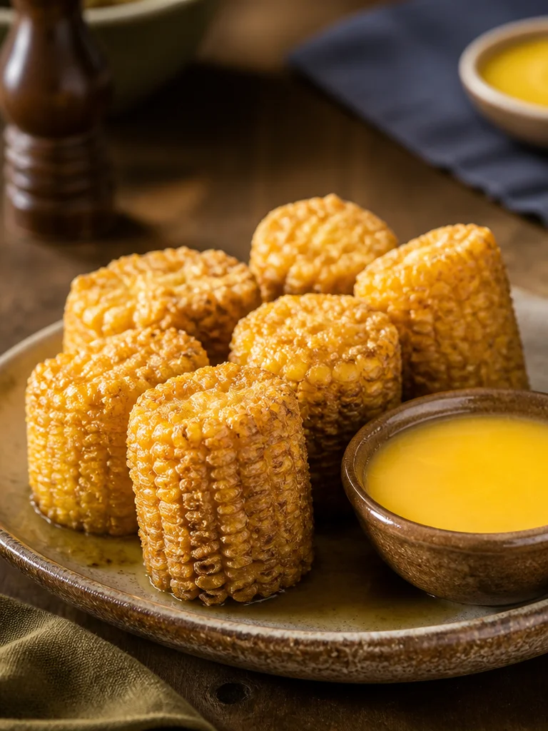 Fried Corn on the Cob Delicious fried corn on the cob served at a summer BBQ.