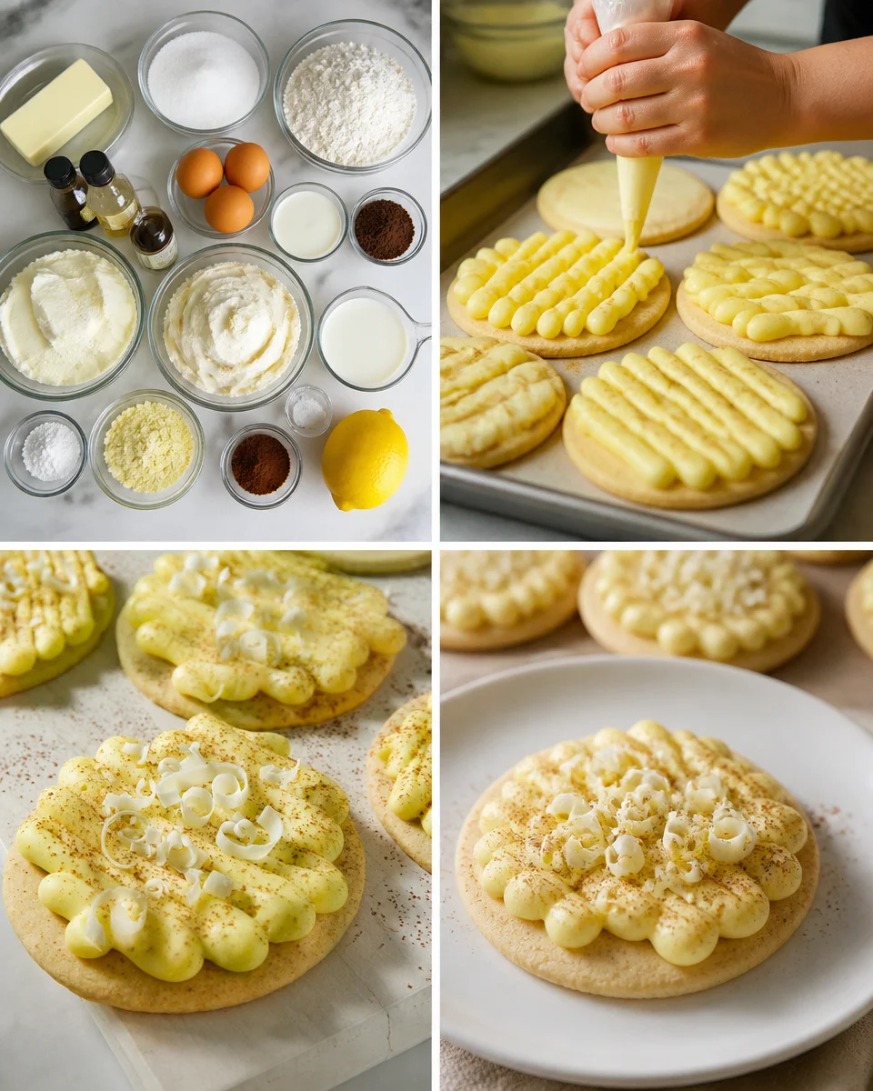 Frosted Lemon Tiramisu Cookies Frosted Lemon Tiramisu Cookies with a zesty lemon icing on a plate.