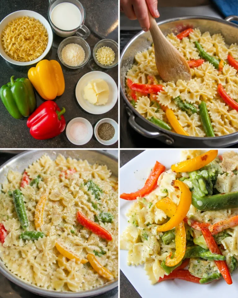 Garlic and Roasted Bell Pepper Bow Tie Pasta Garlic and Roasted Bell Pepper Bow Tie Pasta dish garnished with fresh herbs.