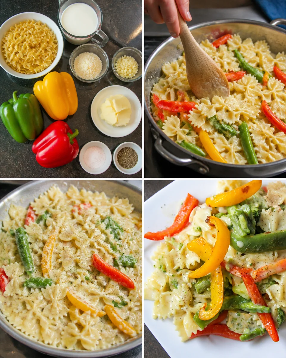 Garlic and Roasted Bell Pepper Bow Tie Pasta Garlic and Roasted Bell Pepper Bow Tie Pasta dish garnished with fresh herbs.