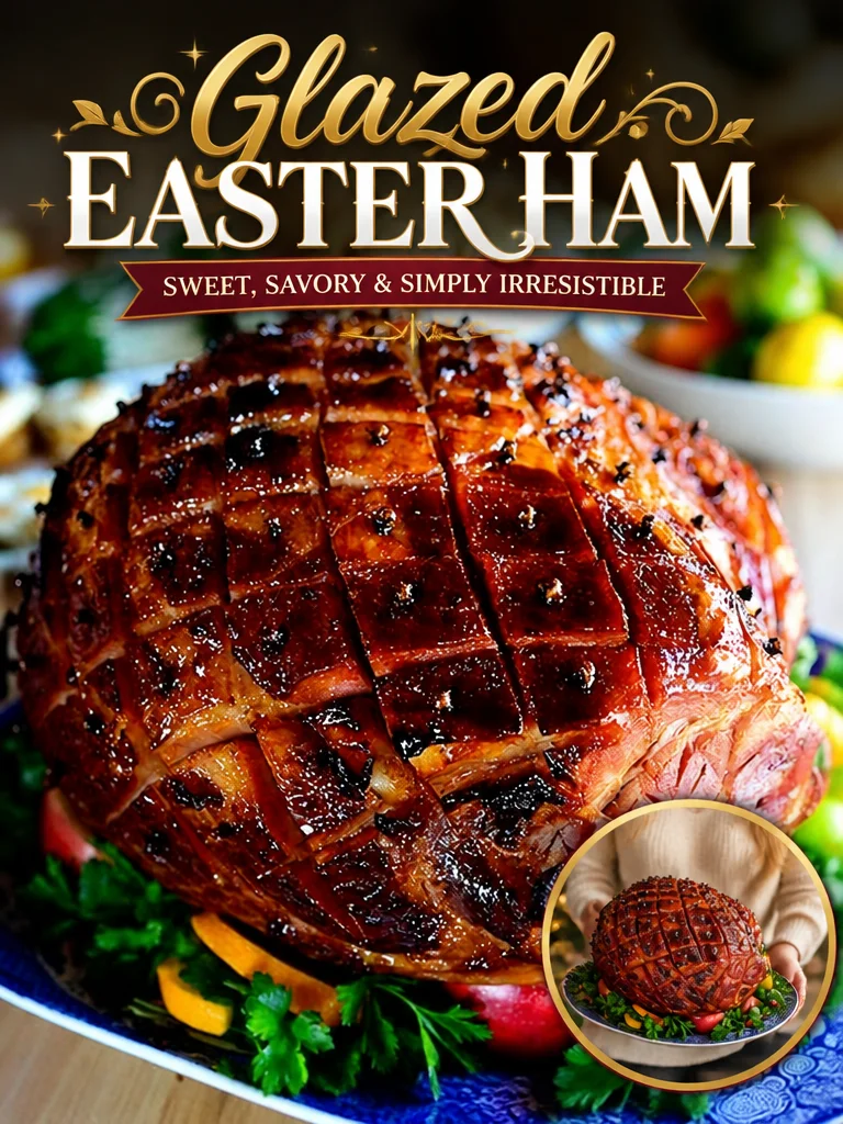 Delicious glazed Easter ham ready to serve for a festive holiday meal.