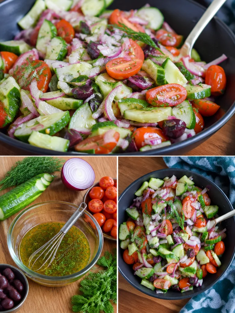Fresh Greek cucumber salad with tomatoes, olives, and feta cheese