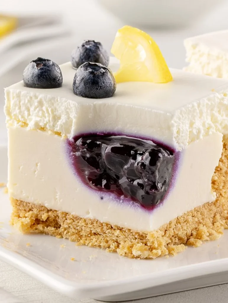 Lemon Blueberry Delight dessert featuring lemon slices and fresh blueberries