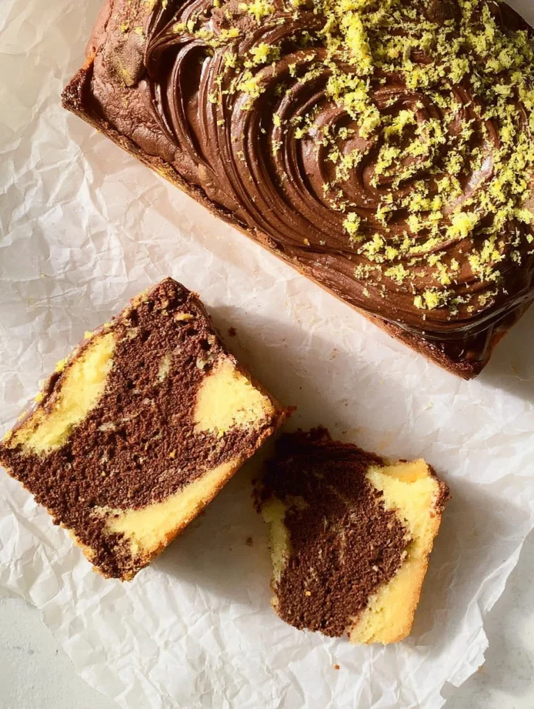 Marbled Chocolate Lemon Loaf Cake with rich chocolate and lemon swirls