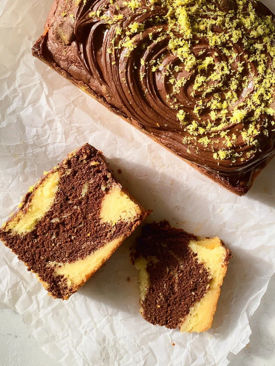 Marbled Chocolate Lemon Loaf Cake with rich chocolate and lemon swirls
