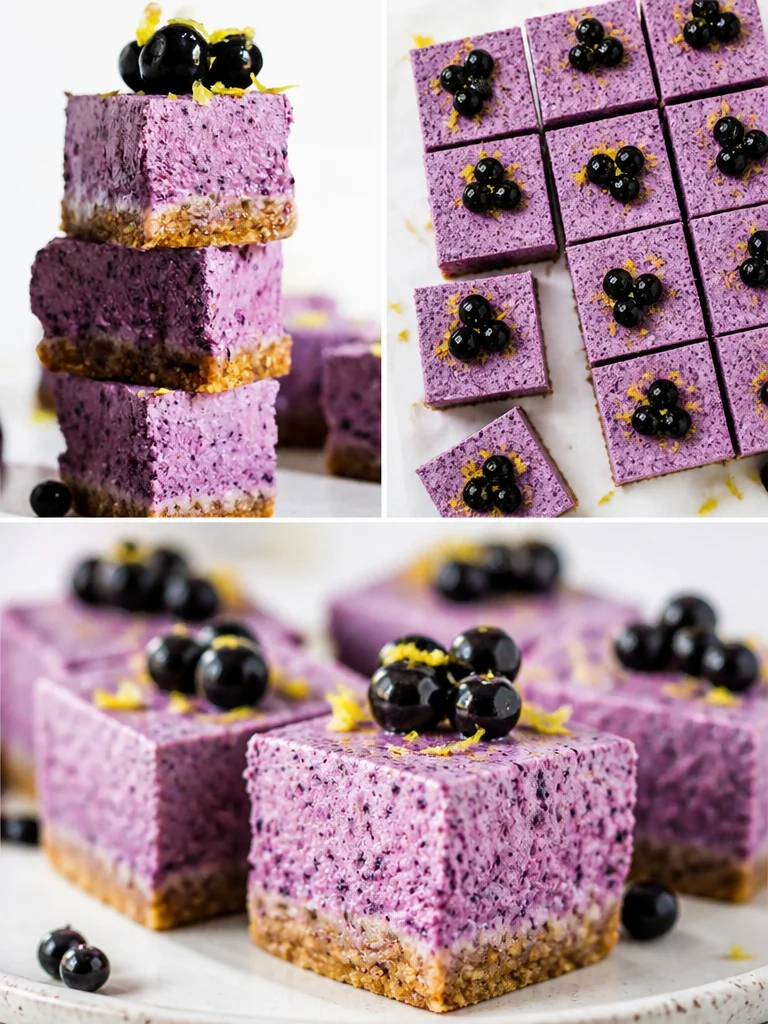 No Bake Lemon Blueberry Cheesecake Bars - Vegan & Gluten-Free Dessert
