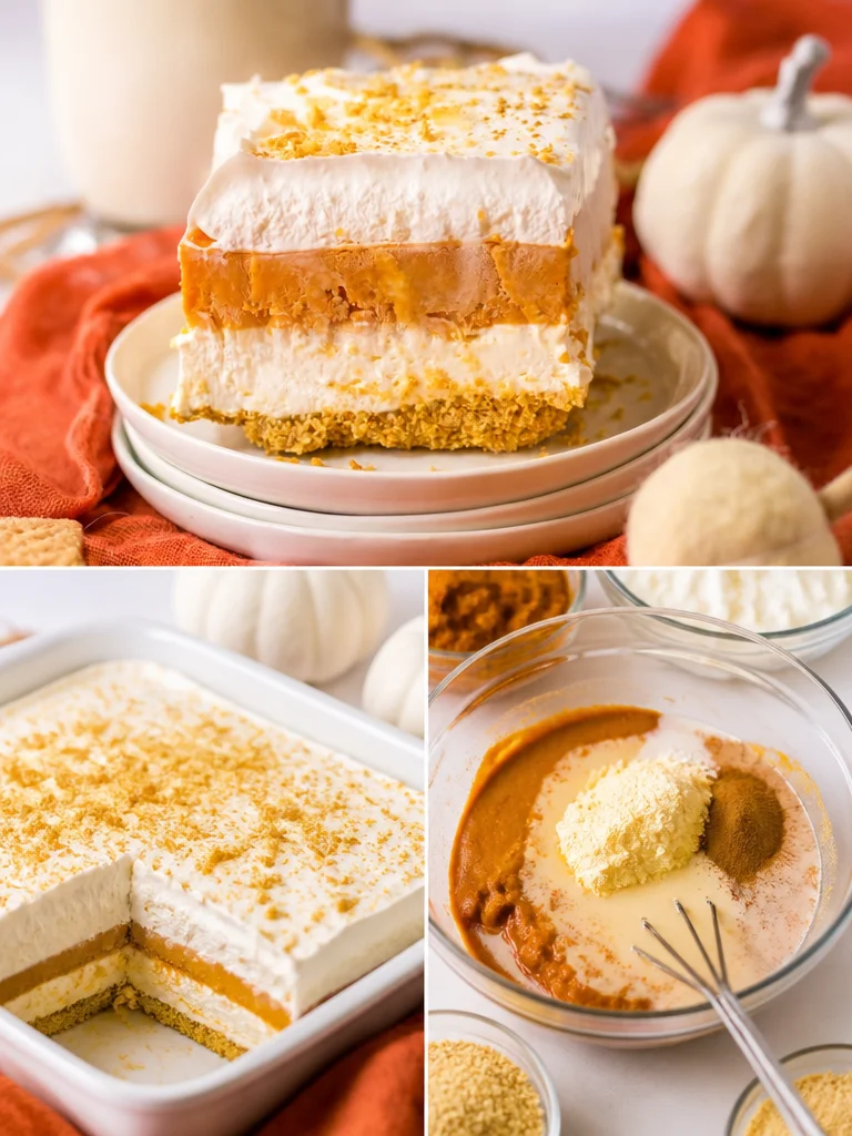 No Bake Pumpkin Lush dessert in a glass with whipped cream and pumpkin spice
