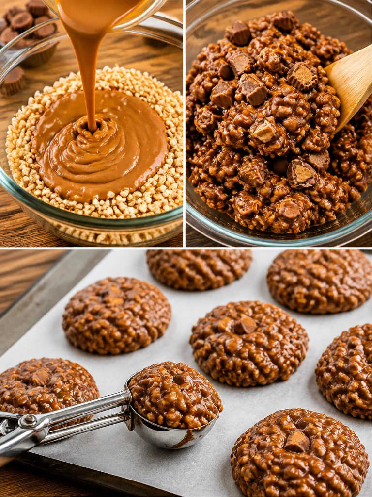 No Bake Reeses Krispy Cookies! No Bake Reeses Krispy Cookies made with peanut butter and rice cereal.