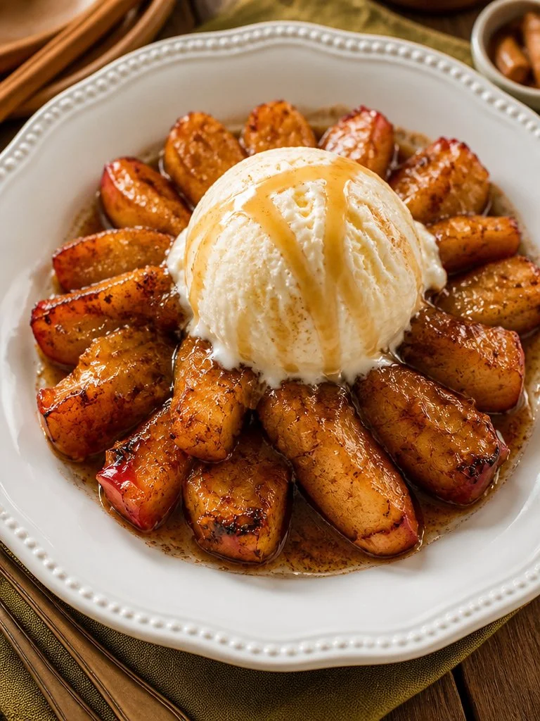 Oven Baked Bloomin Apples Baked bloomin apples with cinnamon and caramel topping served in a dish.