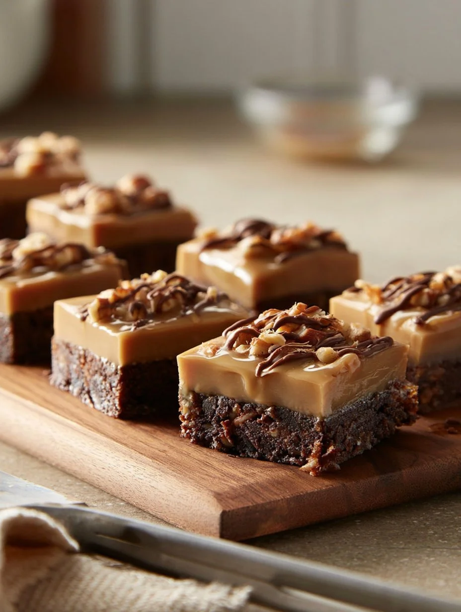 Delicious Peanut Butter Fudge Brownie Bars topped with chocolate drizzle.