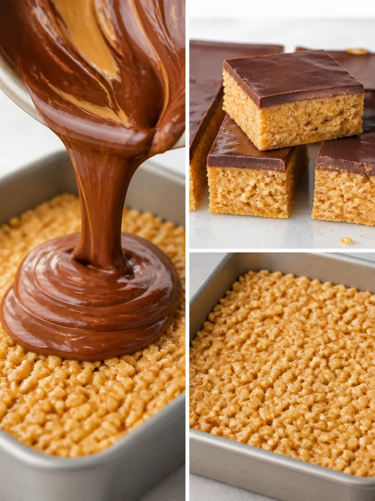 Homemade Scotcheroos recipe without corn syrup, featuring peanut butter and chocolate.
