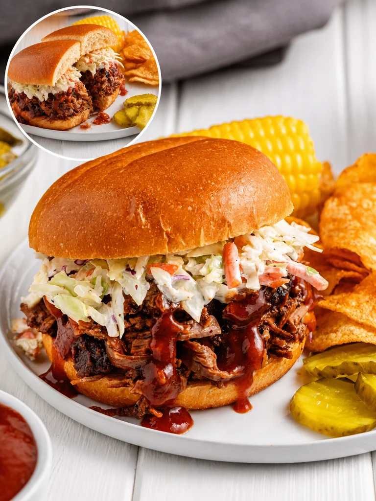 Slow Cooker BBQ Brisket Slow Cooker BBQ Brisket served with sides on a plate